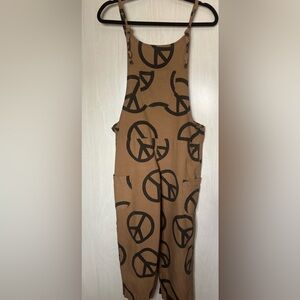 PEACE SIGN JUMPSUIT * OVERALLS * BROWN & BLACK * ADJUSTABLE STRAPS * 100% COTTON